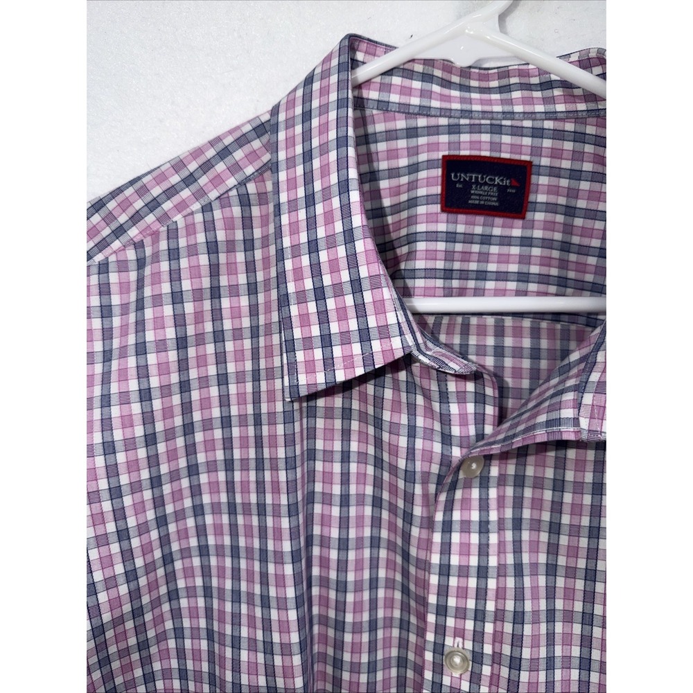 Untuckit Shirt Mens X- Large Blue Pink Plaid Dolcetto Long Sleeve Button Up Reg